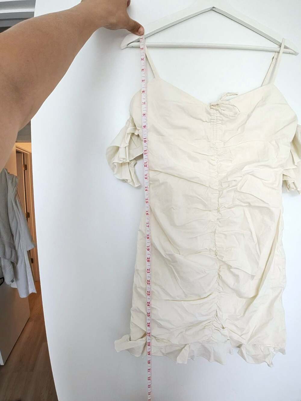 Oh Polly Ruched Ruffle Mini Dress Cream Size US 4 - Picture 5 of 8